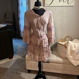 Mauve colored tunic with crochet insets all through